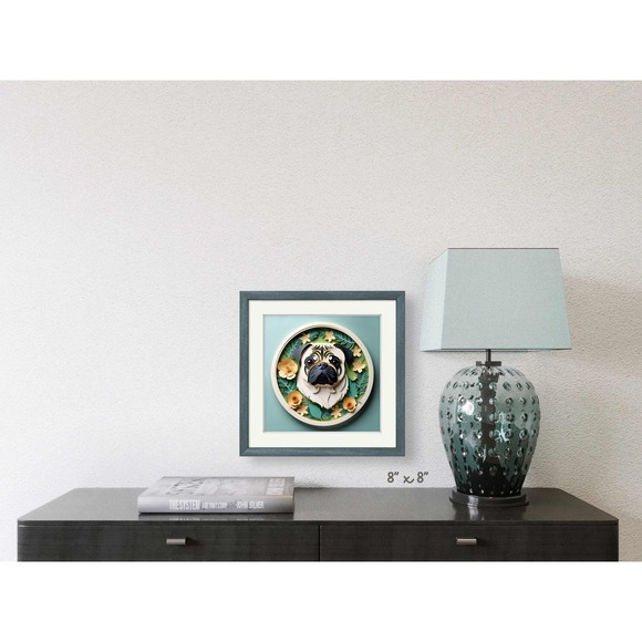 Pug Papercut Art: 12x12 Tan Pug Dog Pet Portrait Digital Art Print, Memorial - Picture 7 of 7